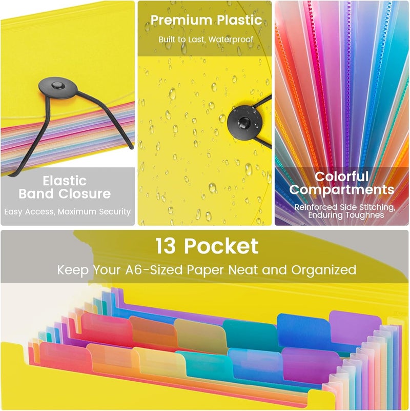 RIEJIN 13 Pocket A6 Receipt Organizer, 2 Pack Small Accordion File Organizer, Coupon Organizer with Labels - Yellow - Image 3